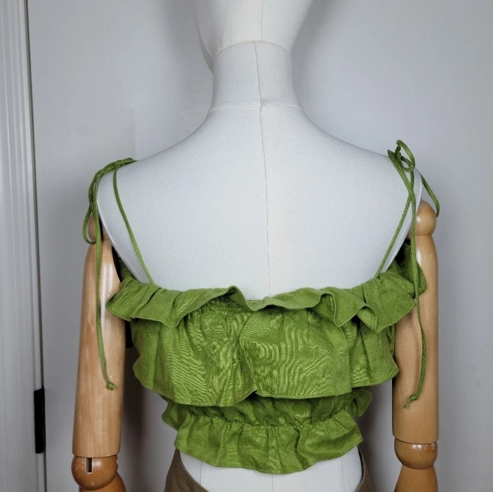 Reformation Ruskin Green Linen Crop Top XS Cottagecore Tank